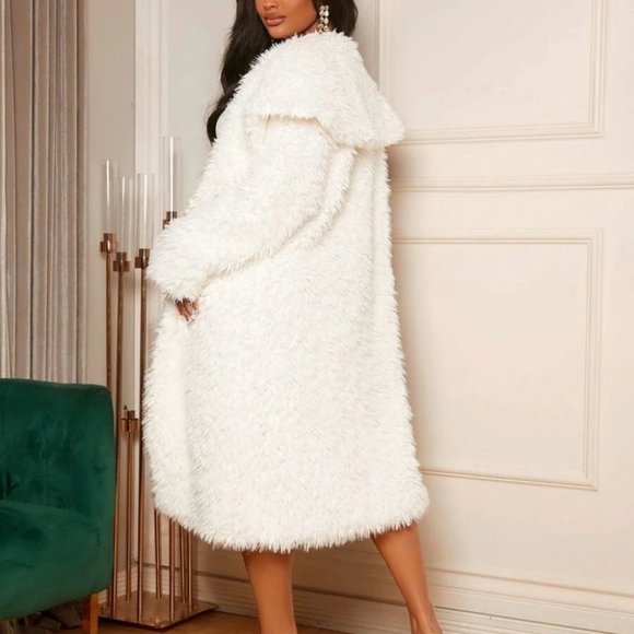 faux fur lined Teddy Cream Coat Jacket - Picture 3 of 5